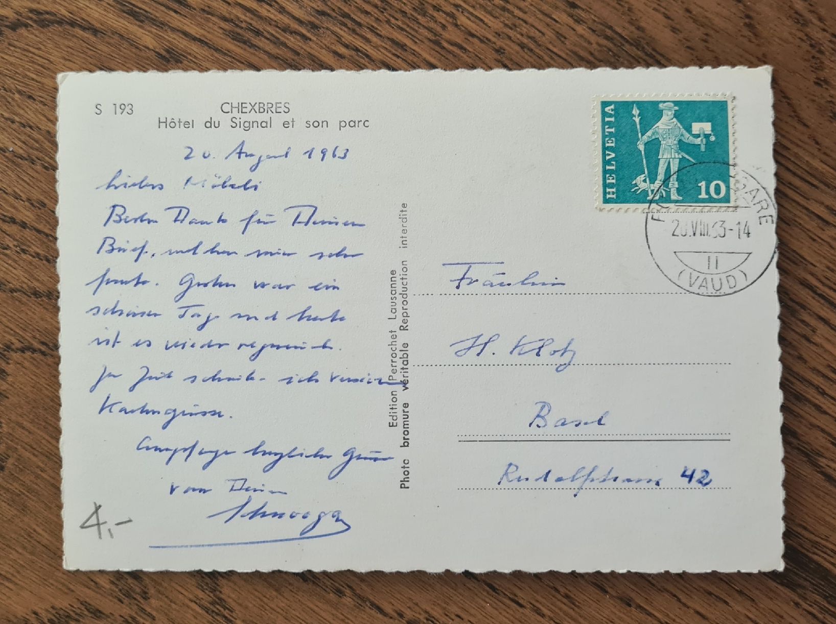 Cartoline postali: Chebrex, Hotel du Signal 1963 – Usato da Ebikon venduto da Donar50 2