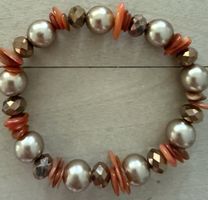Armband Perlen Muscheln Orange, Glas neu