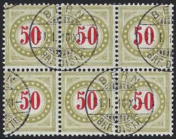 27B x 6, SECHSERBLOCK, VOLL-0 BERN 31.I.10, LUXUS, SBK 80.-+