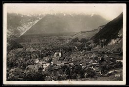 AK Ollon, Village avec église et vallée