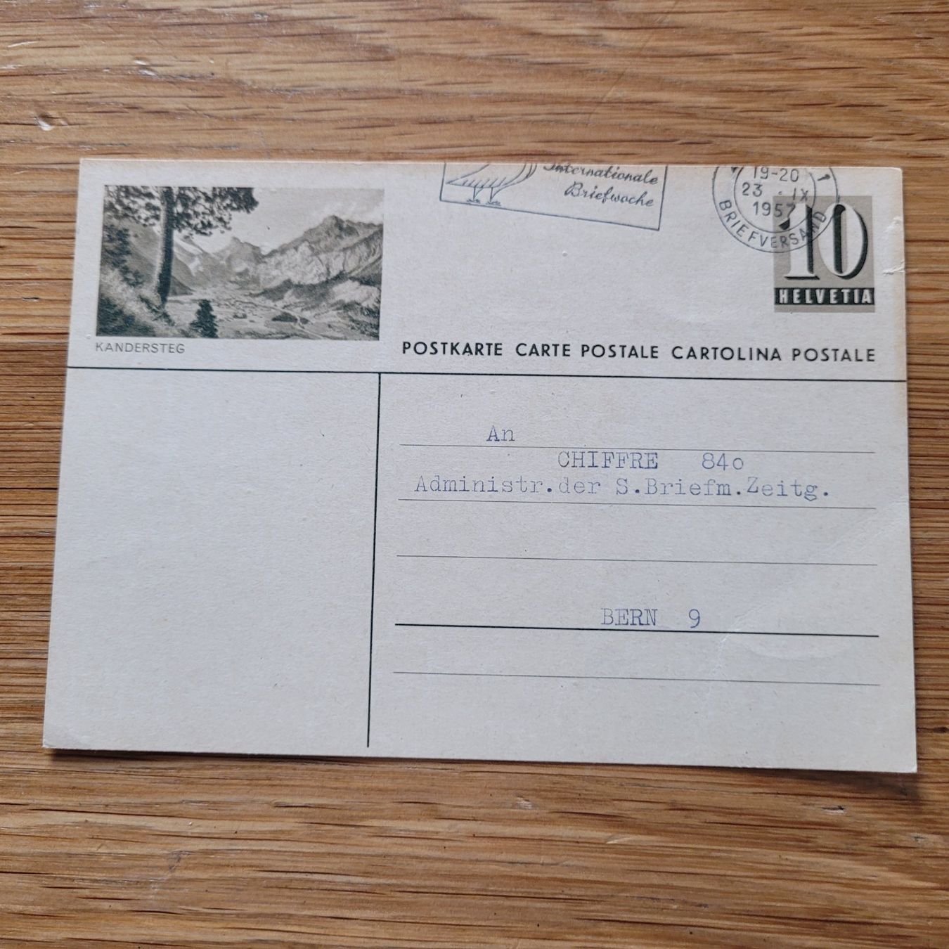 Tutti i francobolli: GS Post Karte Kandersteg 1957 Bern – Usato da Biel/Bienne venduto da Destockweb