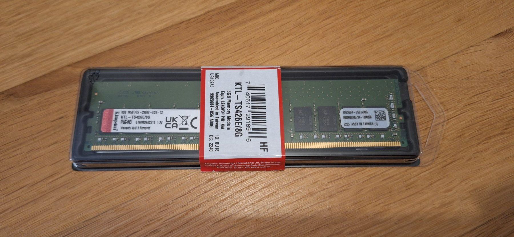 Kingston Memoria / RAM: 8GB DDR4 ECC RAM Kingston 2666MHZ – Usato da Stein AG venduto da dan_zs8w