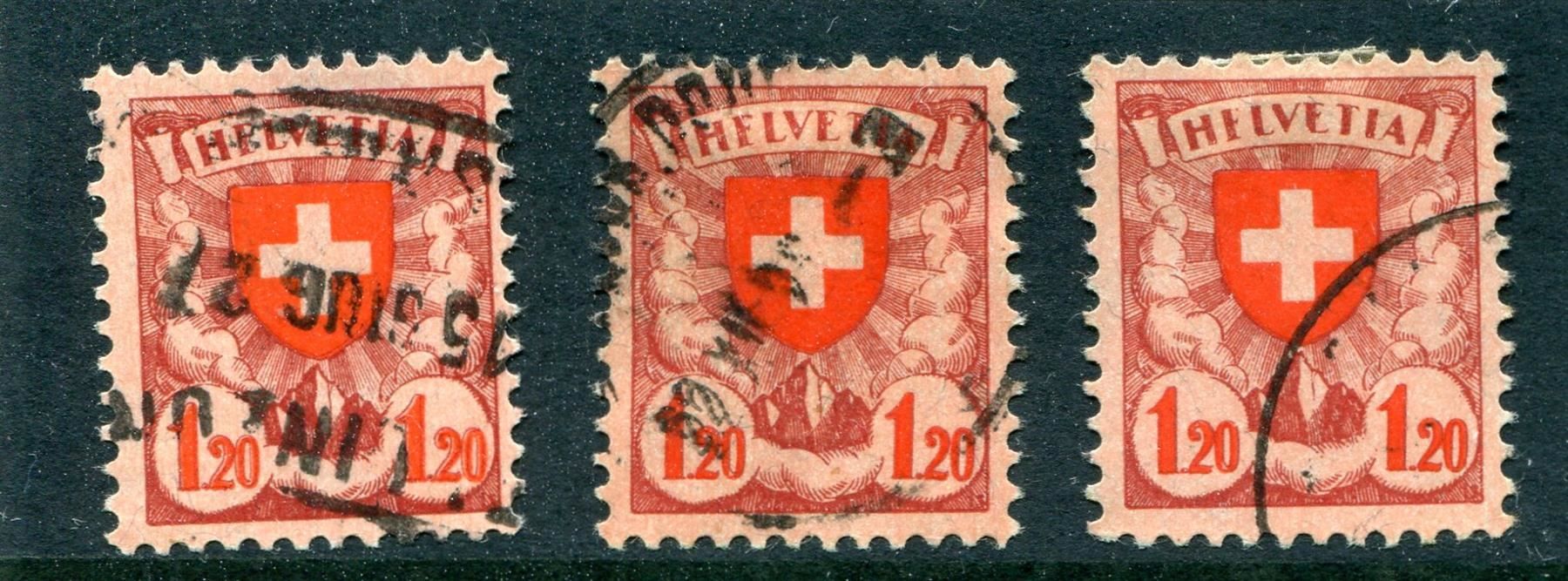 Alle Briefmarken: 1924 Wappenmuster Nr. 164 Pf. 3 x gest. – Gebraucht aus Winterthur von Kyoung