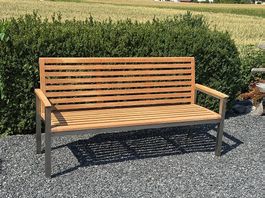 wetterfeste Gartenbank Parkbank - Teak-Holz / Edelstahl