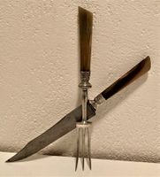 Altes Messer und Gabel - Griffe Horn - Set à gigot - Besteck