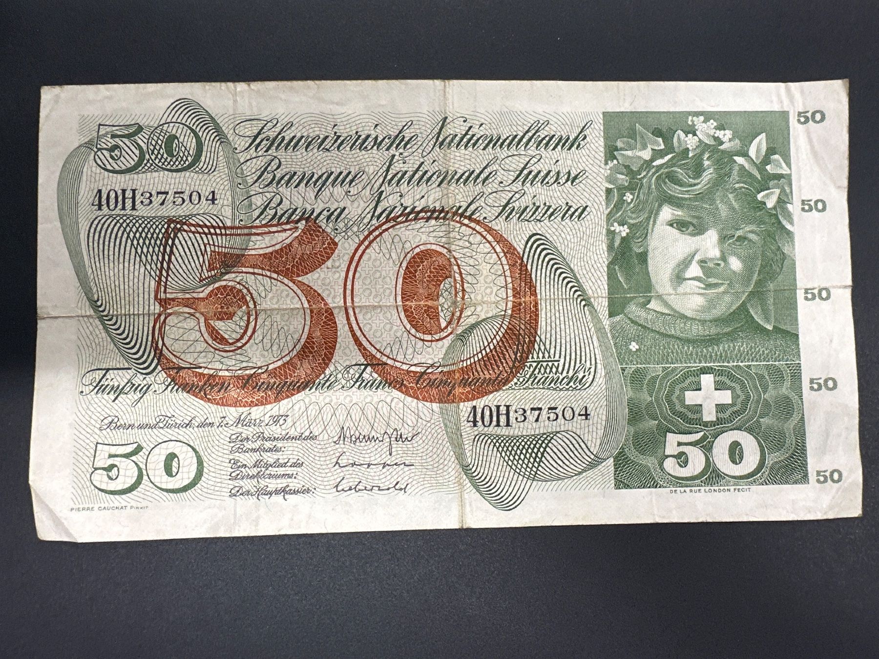 Banconote: 50 Fr.-Note Schweiz 1973 – Usato da Herisau venduto da herau