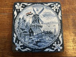 Delfter Kachel, Fliese mit Windmühle, antik ,Rarität
