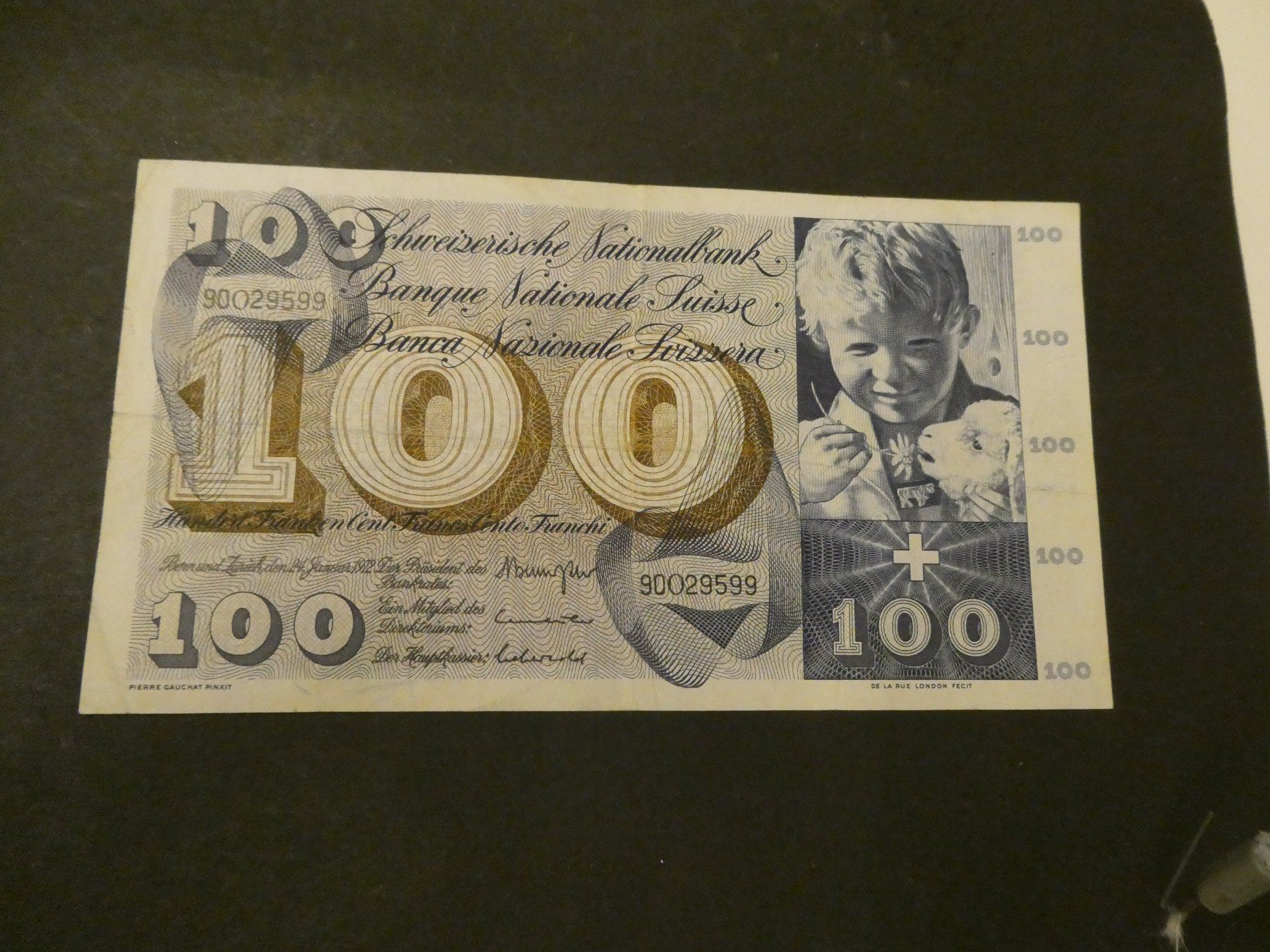 Banknoten: Schweiz 1972, 100 Franken – Gebraucht aus Hinterforst von Rohusri