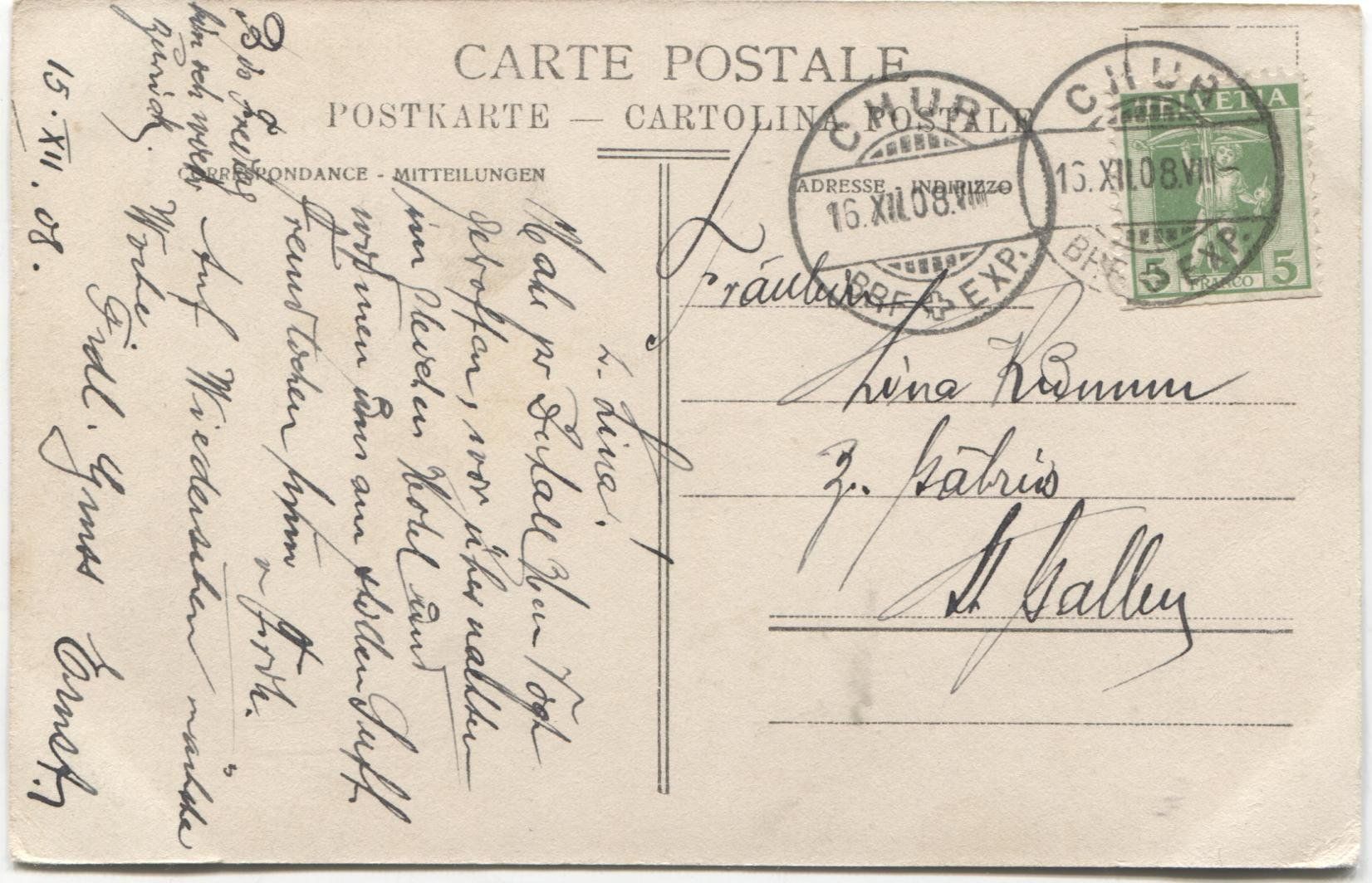 Cartoline postali: CHUR GR 1908 Hotel Steinbock mit Postkutsche? – Usato da Wil SG venduto da Clanx 2
