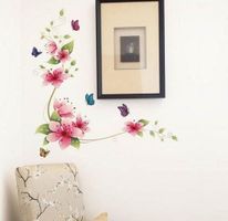 Sticker Rosa Blumen mit Schmetterlingen Wandaufkleber