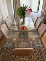 Table de salle à manger en verre et 8 chaises d'occasion