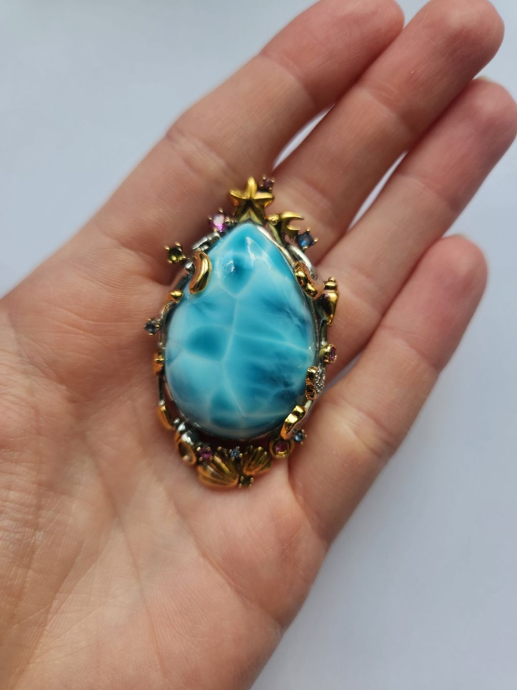 Anhänger: Larimar Anhänger 925 silber Massiv, Handarbeit, Topaz, Ruby – Gebraucht aus St. Gallen von GIULESGG 6