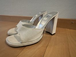 Tamara Fashion Silver Glitter Platform Heels, Size 39