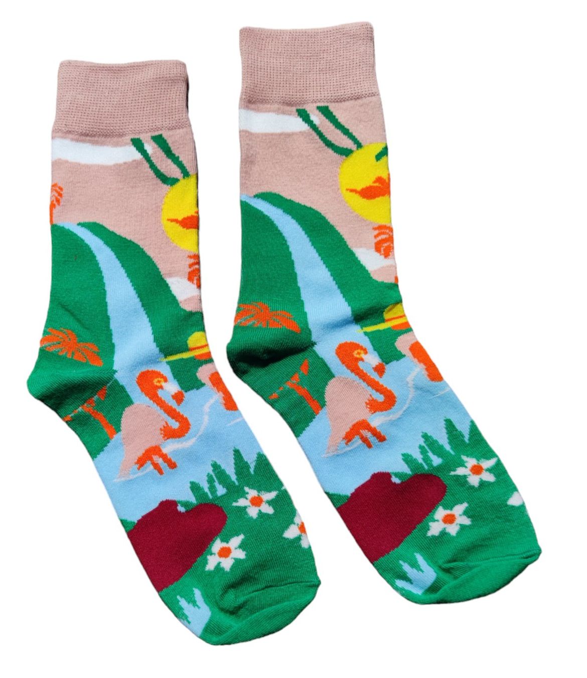 Socken: Socken Flamingos / Blumen / Flowers – Neu und originalverpackt aus Zürich von amysmith