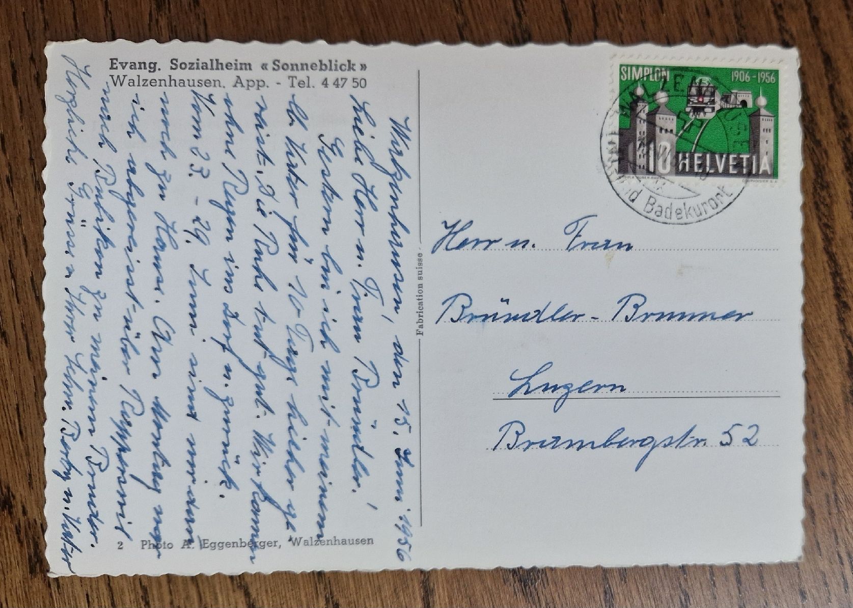 Ansichtskarten: Evang. Sozialheim Sonneblick, walzenhausen 1956 – Gebraucht aus Ebikon von Donar50 2