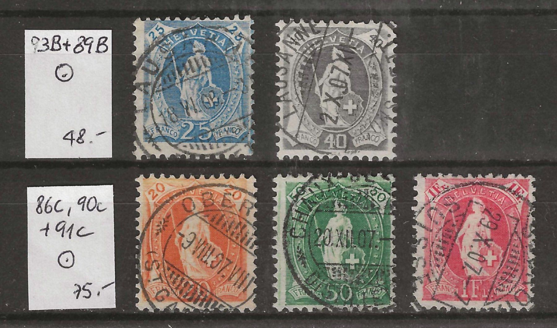 Tutti i francobolli: 1907 : Steh. Helvetia Typ B + C – Usato da Gümligen venduto da Geniusbuy