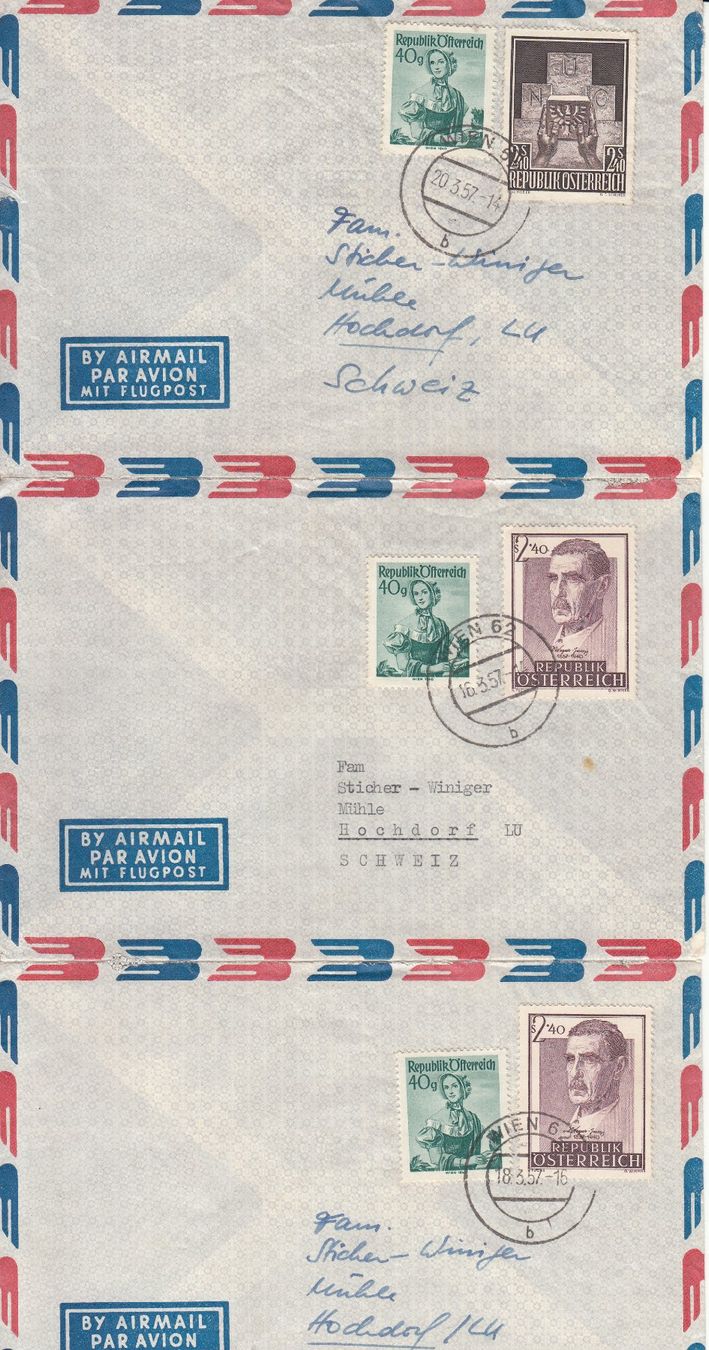 Alle Briefmarken: Österreich 3 Briefe 1957 – Gebraucht aus Bürglen TG von StampGraf