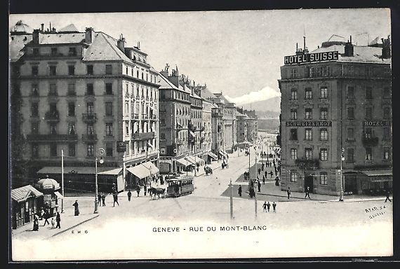Cartoline postali: Genève, Rue du Mont-Blanc, Pferdebahn – Usato da Berlin venduto da bartko-reher