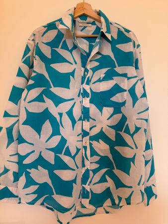Chemisier femme 100% Cotton en turquoise et blanc