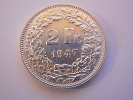 2 Fr. 1947 silber  unz/stgl