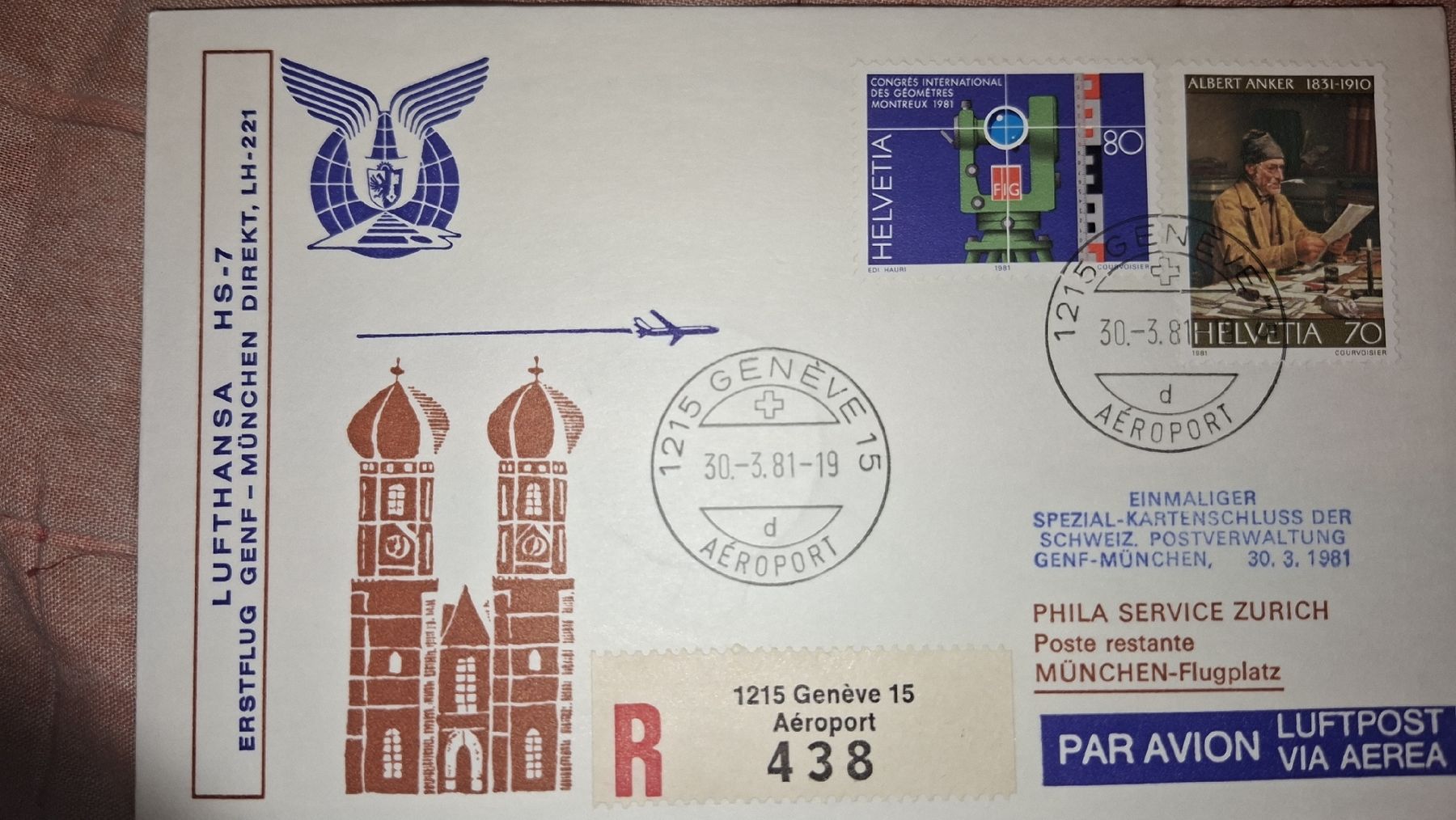Tutti i francobolli: Swissair Genf - München 30.03.1981 – Usato da Balgach venduto da SIMEON27