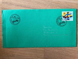 Globimarke auf Brief Ausgabetag Sonderstempel, echt versandt