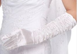 NEUE lange Braut Handschuhe weiss gerafft - 202586