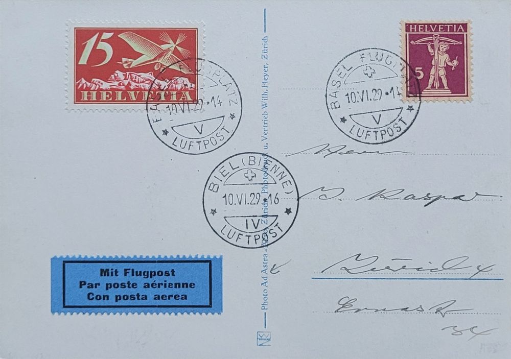 Luftpost Brief Basel 1929 Biel Bienne Zürich Kaufen auf Ricardo