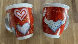 2er Set Kaffeetassen / Becher – Romantik-Design mit Herzen &