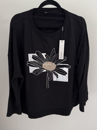 Damen Oberteil Roman schwarz Blumen Motiv XXL NEU