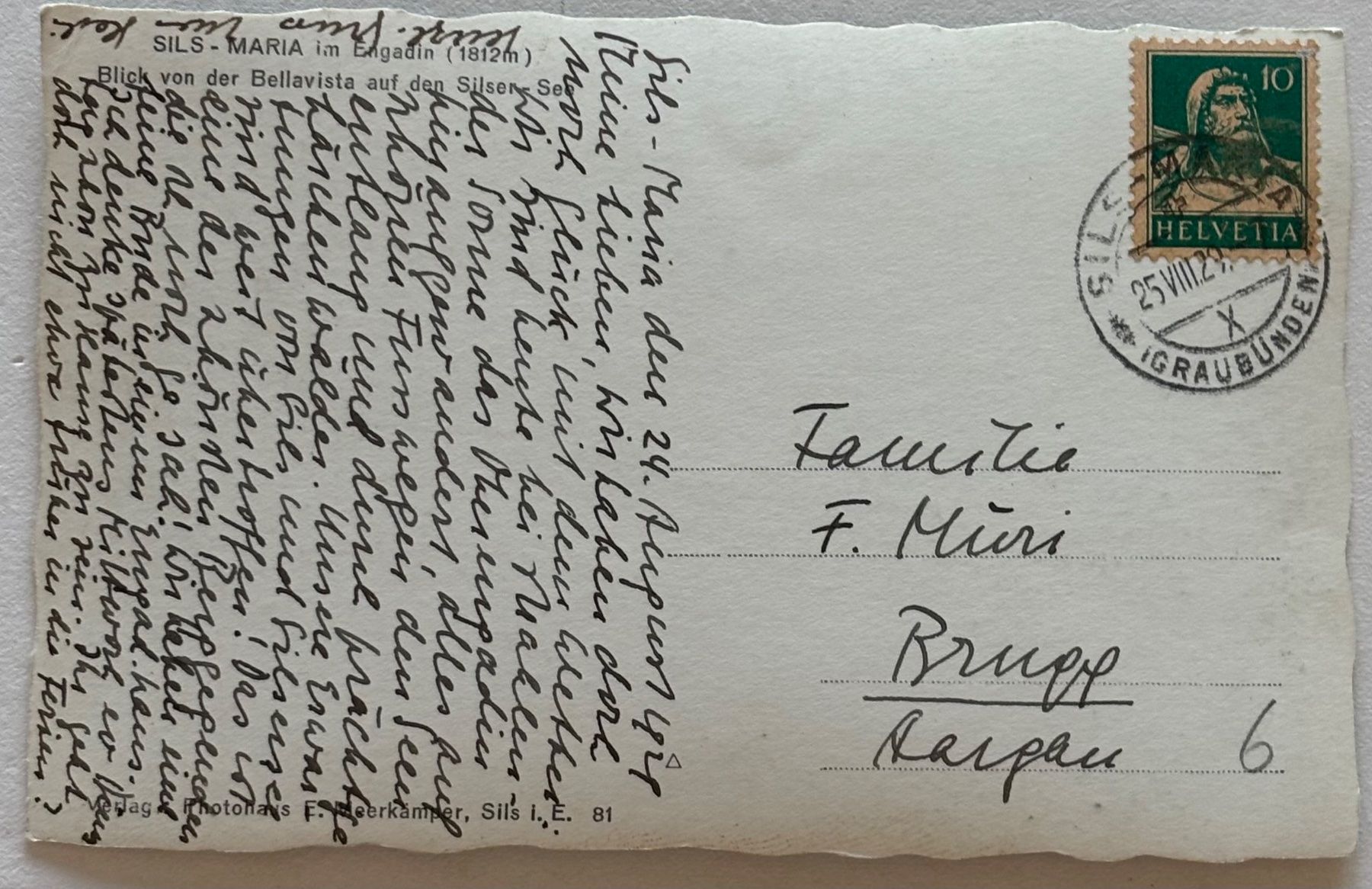 Cartoline postali: E. Meerkämper, Davos - Sils-Maria, Engadin – Usato da Frauenfeld venduto da Merk52 1