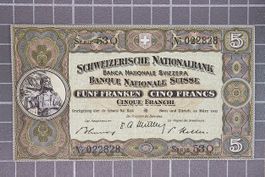 5 Franken Banknote "Tell" von 1952 (Stufe III). Ab 1.--