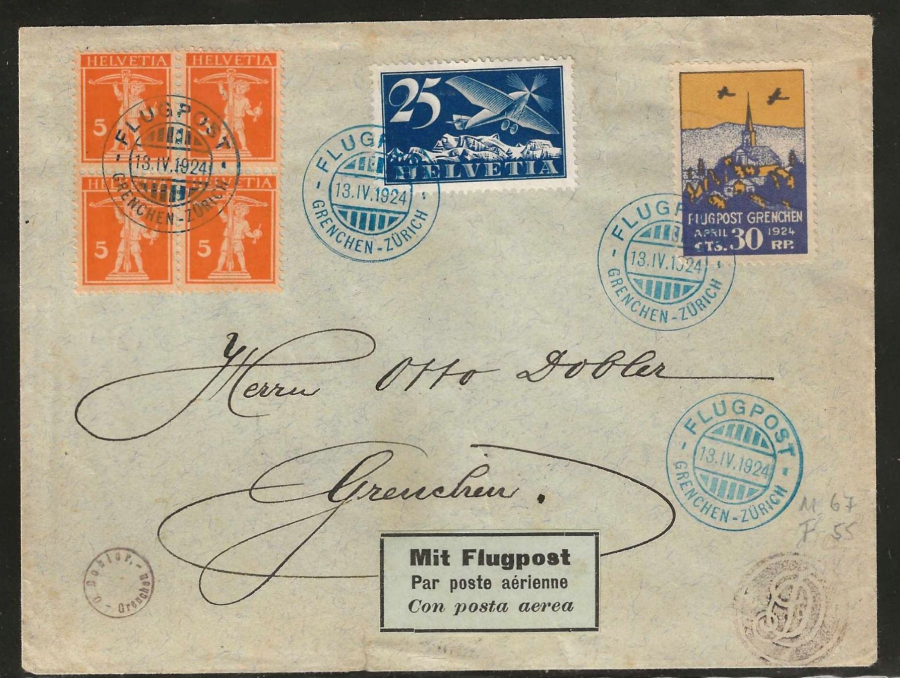 Alle Briefmarken: 1924 : Flugpostbrief - Grenchen zürich mit Vignette – Gebraucht aus Gümligen von Geniusbuy