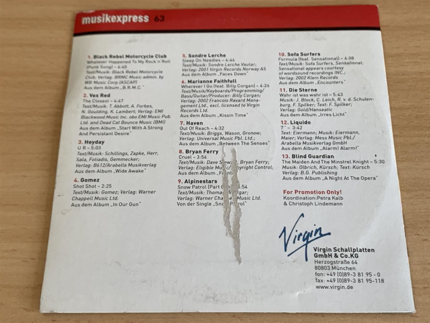 CD: Musikexpress 63 - Virgin – Usato da Rikon im Tösstal venduto da Alpenmutz 1