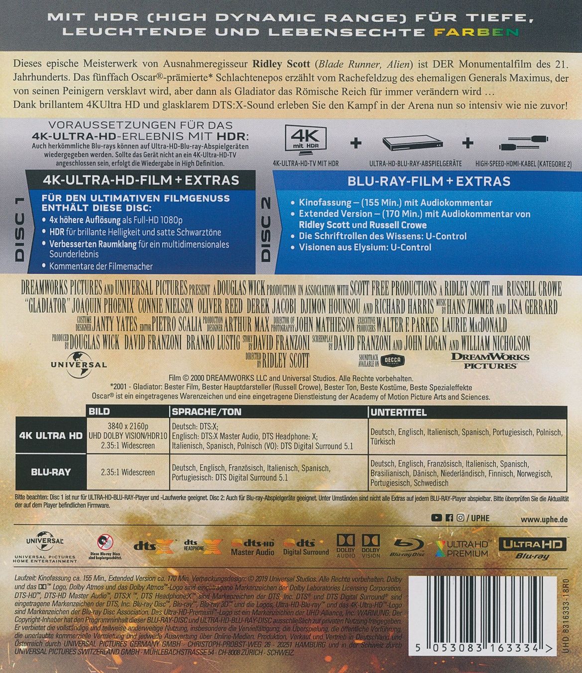 Tous les DVDs: Gladiator (2000) 4K UHD+BD/Ridley Scott/Russell Crowe – D'occasion à Volketswil par cinephilia 1