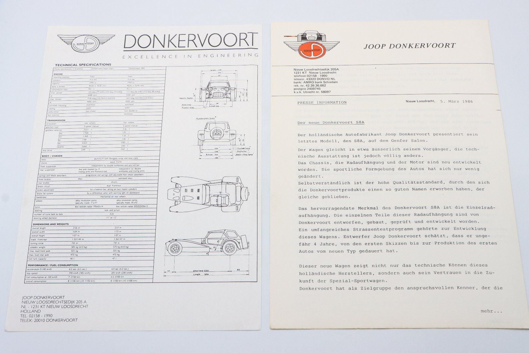 Donkervoort Documenti: Donkervoort Pressemappe 1986 – Usato da Bühl b.Aarberg venduto da Collectorpassions 5