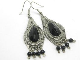Vintage Boho Ohrringe Ohrhänger Silber 800 schwarzer Stein