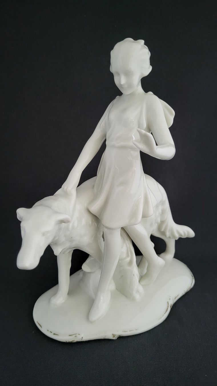 Statuette: Art Deco-Figur DAME MIT WINDHUND – Usato da Basel venduto da spinne02 1