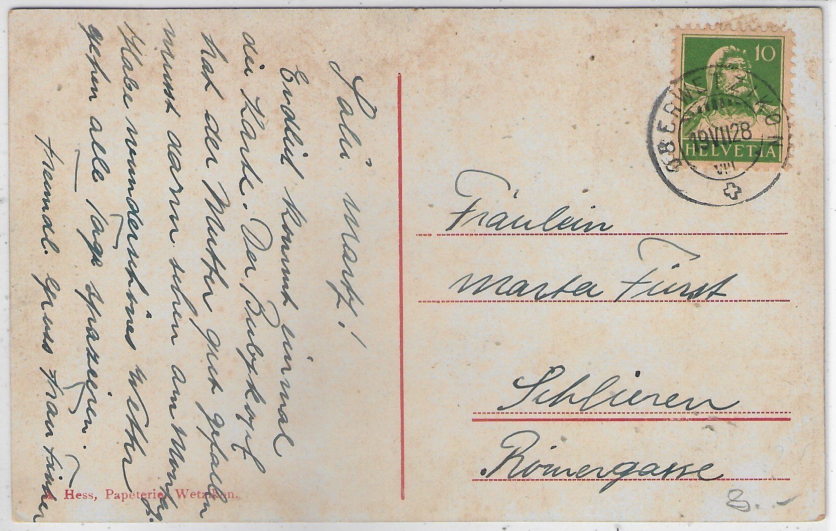 Cartoline postali: Wetzikon - Schloss mit Linde - coloriert – Usato da Ettingen venduto da Kartenplanet 1