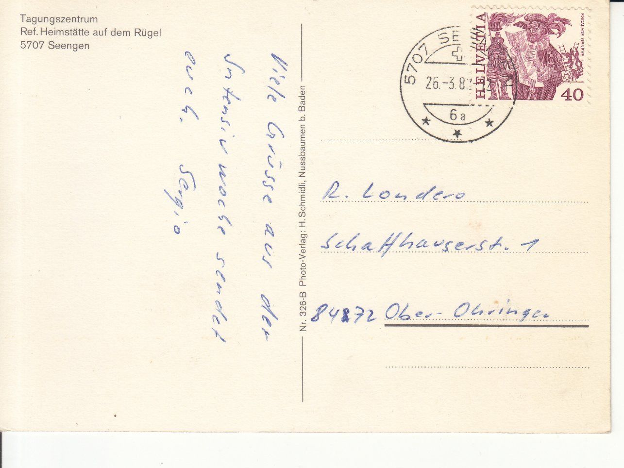 Cartoline postali: Seengen Rügel 1982 – Usato da Bürglen TG venduto da StampGraf 1