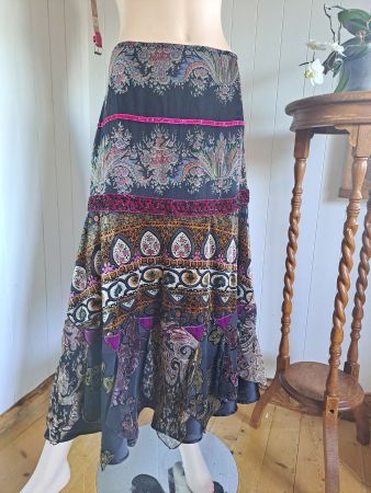 ELLA SINGH Boho Maxirock Rock Jupe Samt Brokat Perlen XL 40