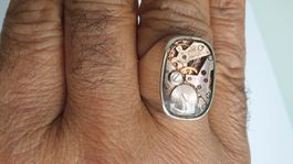 Silberring mit mechanischen Uhrwerk hand made