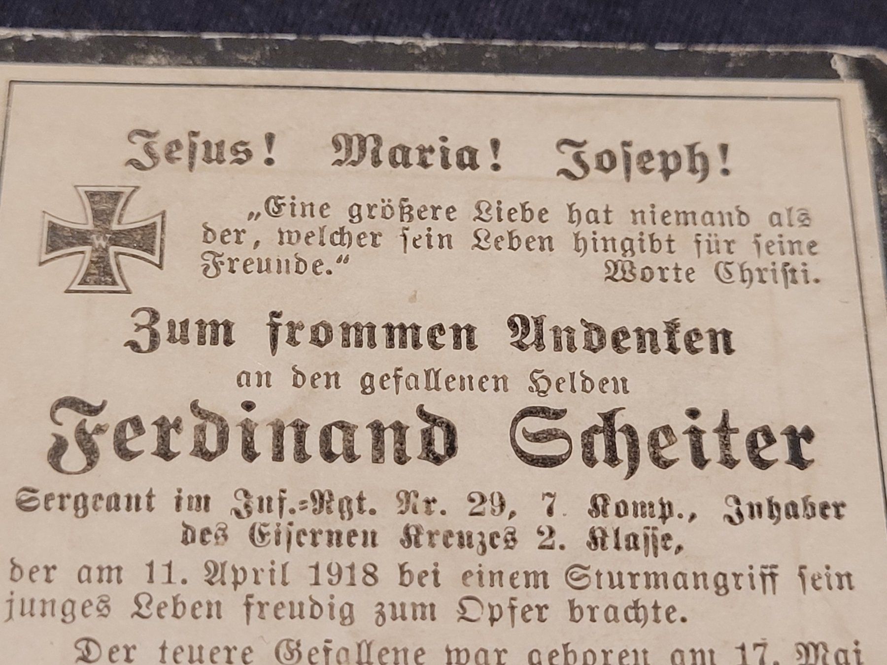 Armi bianche: Deutsches Reich, Sterbebild WW1 – Usato da Kriens venduto da KTP 2