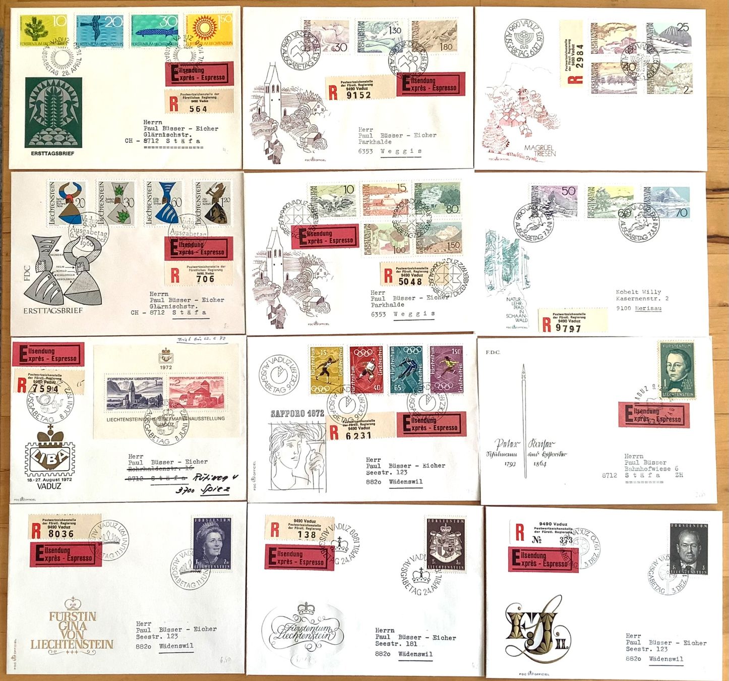 Tutti i francobolli: 1966 - 1972 - Liechtenstein  R - FDC + Express – Usato da Liestal venduto da Skunk02