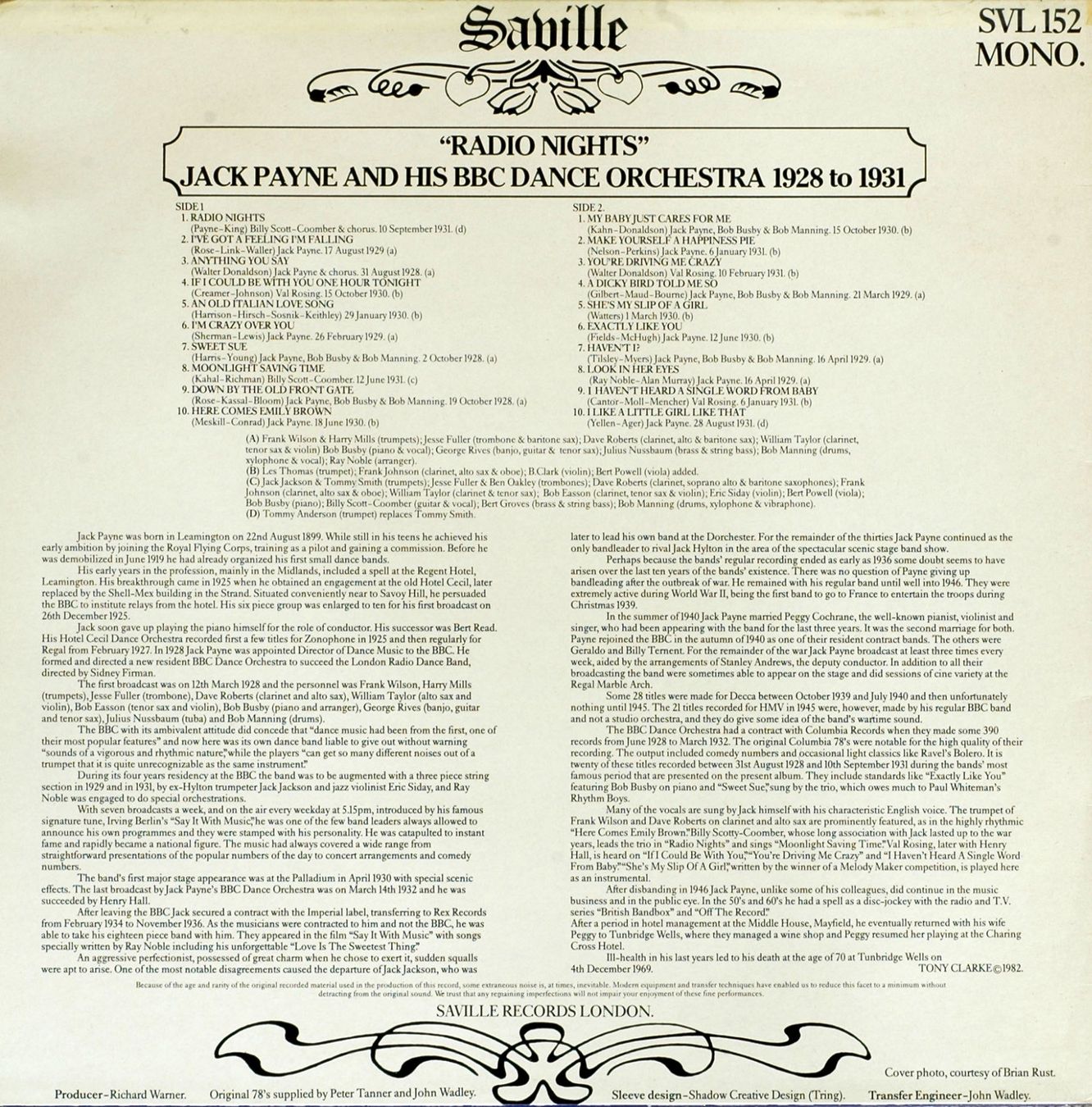 Dischi in vinile: Jack Payne "Radio Nights" (Saville) – Usato da Hochfelden venduto da mue_lhm9 1