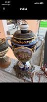 Lampada in ceramica blu e oro con decorazioni dipinte