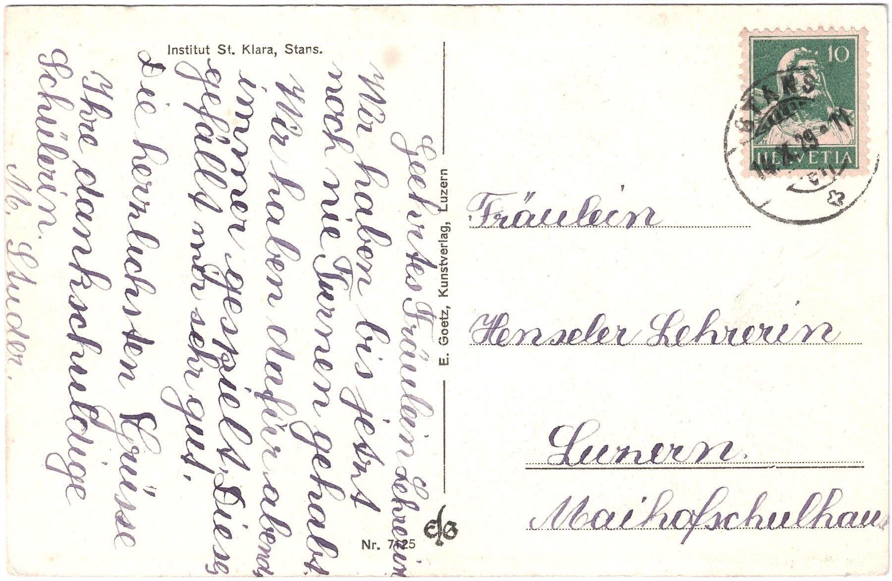Cartoline postali: Institut ST. KLARA Sargans ca. 1925 (NW) – Usato da Oberdorf BL venduto da Hopfehuepfer 1