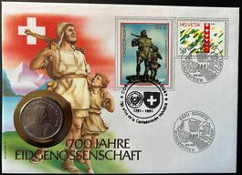 Lettre pour les 700 ans avec pièce de 5.-