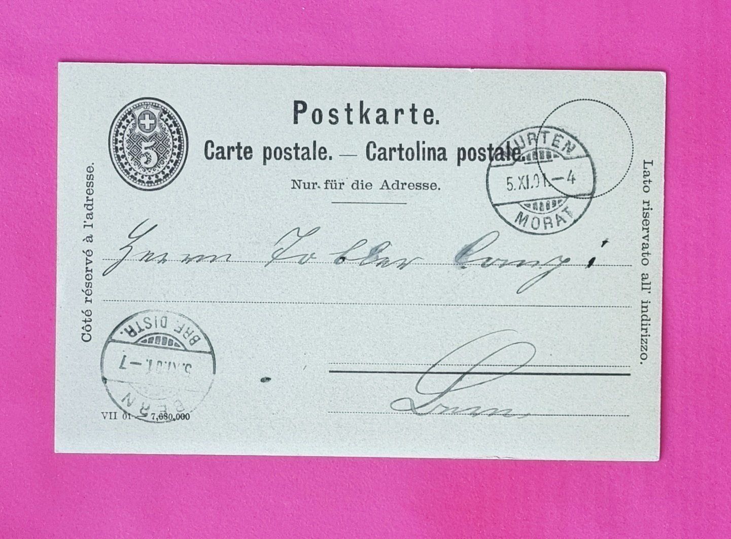 Tutti i francobolli: Suchard - Bern - Murten - Ganzsache - 1901 – Usato da Rothrist venduto da RROENK 1
