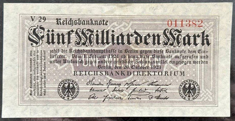 Banconote: Reichsbanknote Fünf Billion Mark, 1923 – Usato da Beringen venduto da Mantafisch1